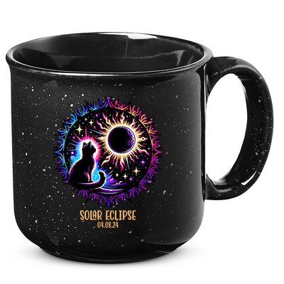 View Totality April 8 2024 Astronomy Cat Lover Solar Eclipse 15oz Campfire Ceramic Mug