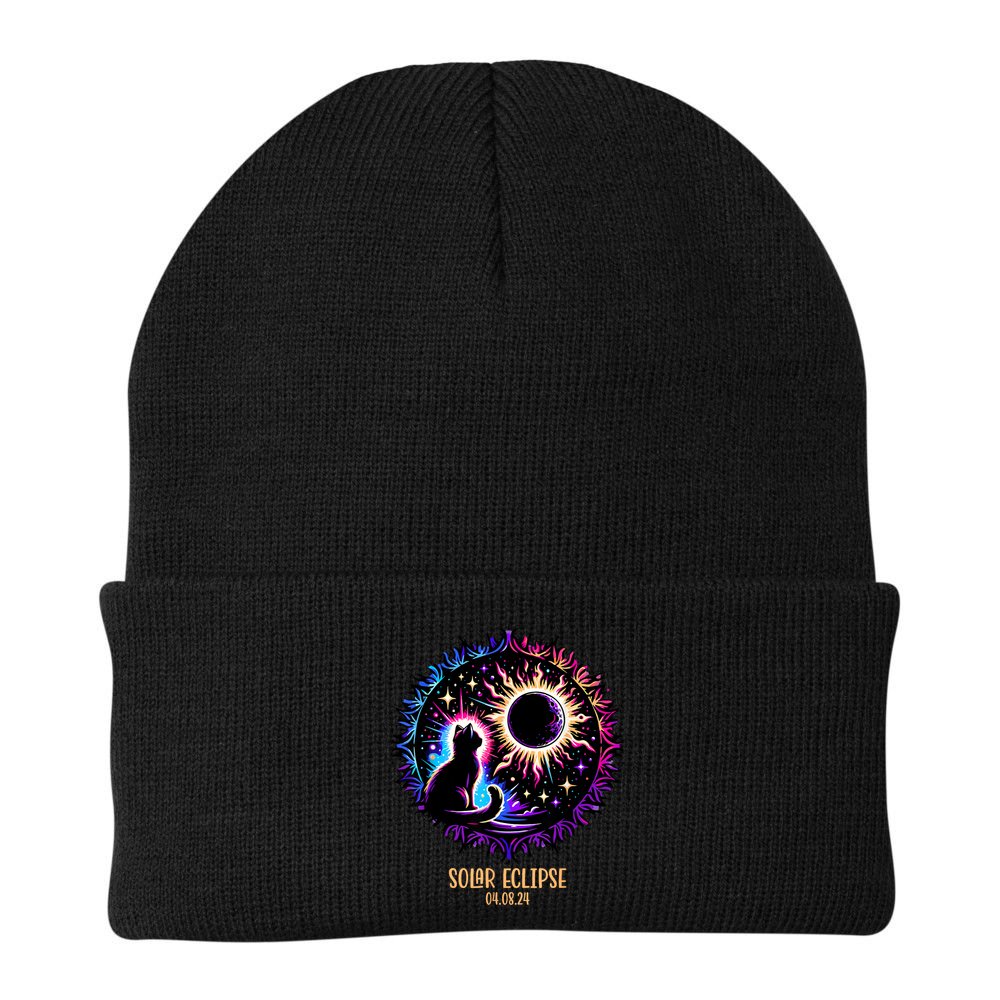 View Totality April 8 2024 Astronomy Cat Lover Solar Eclipse Beanie