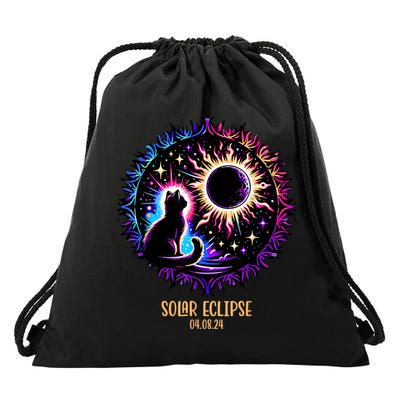 View Totality April 8 2024 Astronomy Cat Lover Solar Eclipse Drawstring Bag
