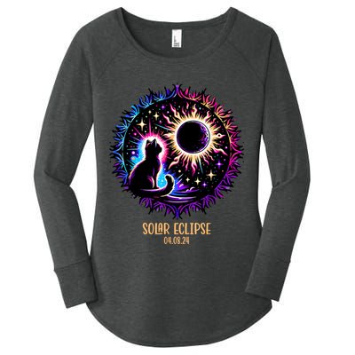 View Totality April 8 2024 Astronomy Cat Lover Solar Eclipse Women's Perfect Tri Tunic Long Sleeve Shirt