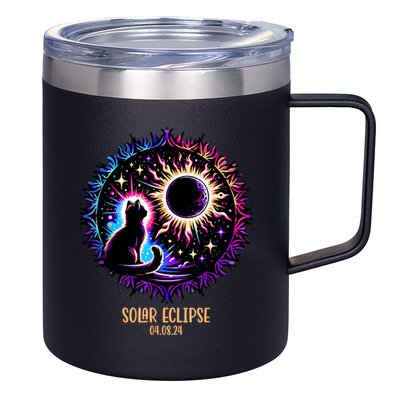 View Totality April 8 2024 Astronomy Cat Lover Solar Eclipse 12oz Stainless Steel Coffee Mug