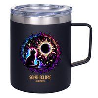 View Totality April 8 2024 Astronomy Cat Lover Solar Eclipse 12oz Stainless Steel Coffee Mug