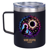 View Totality April 8 2024 Astronomy Cat Lover Solar Eclipse 12oz Stainless Steel Coffee Mug