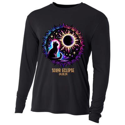 View Totality April 8 2024 Astronomy Cat Lover Solar Eclipse Cooling Performance Long Sleeve Crew