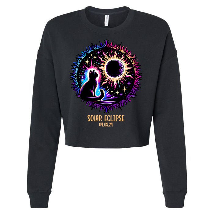 View Totality April 8 2024 Astronomy Cat Lover Solar Eclipse Cropped Pullover Crew