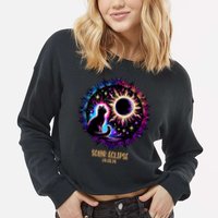 View Totality April 8 2024 Astronomy Cat Lover Solar Eclipse Cropped Pullover Crew