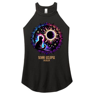 View Totality April 8 2024 Astronomy Cat Lover Solar Eclipse Women's Perfect Tri Rocker Tank