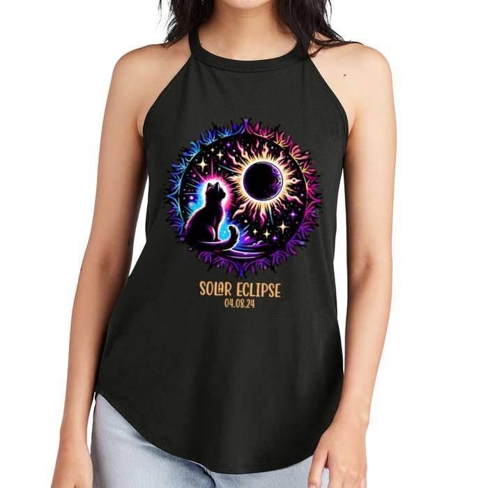 View Totality April 8 2024 Astronomy Cat Lover Solar Eclipse Women's Perfect Tri Rocker Tank