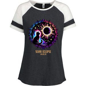 View Totality April 8 2024 Astronomy Cat Lover Solar Eclipse Enza Ladies Jersey Colorblock Tee