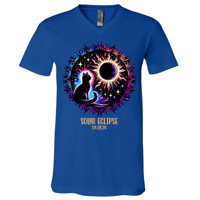View Totality April 8 2024 Astronomy Cat Lover Solar Eclipse V-Neck T-Shirt