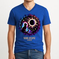 View Totality April 8 2024 Astronomy Cat Lover Solar Eclipse V-Neck T-Shirt