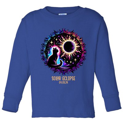 View Totality April 8 2024 Astronomy Cat Lover Solar Eclipse Toddler Long Sleeve Shirt