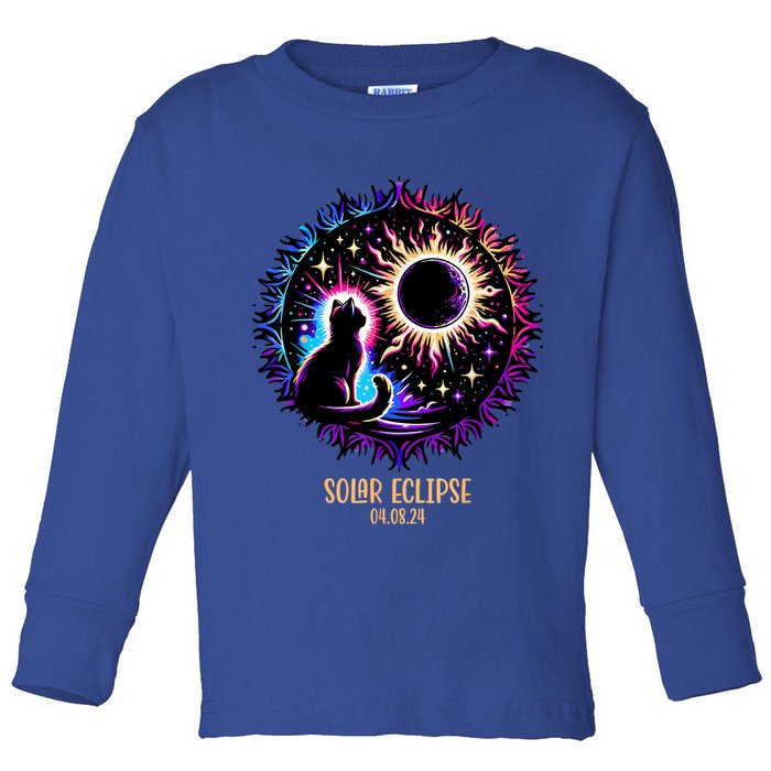 View Totality April 8 2024 Astronomy Cat Lover Solar Eclipse Toddler Long Sleeve Shirt