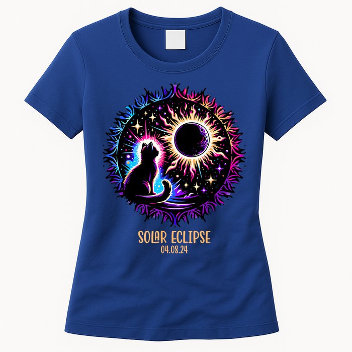 View Totality April 8 2024 Astronomy Cat Lover Solar Eclipse Womens T-Shirt