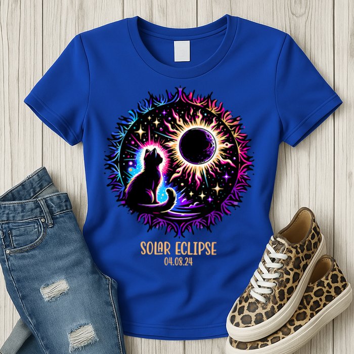 View Totality April 8 2024 Astronomy Cat Lover Solar Eclipse Womens T-Shirt