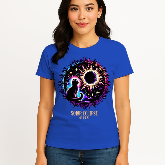 View Totality April 8 2024 Astronomy Cat Lover Solar Eclipse Womens T-Shirt