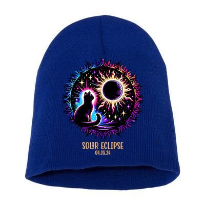 View Totality April 8 2024 Astronomy Cat Lover Solar Eclipse Short Acrylic Beanie
