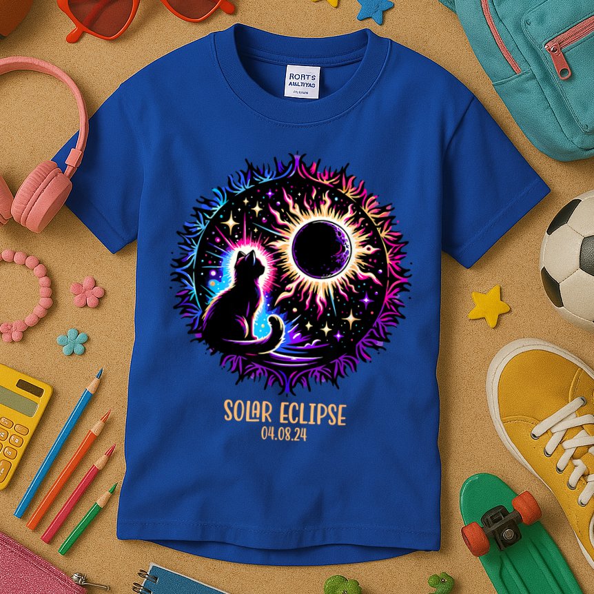 View Totality April 8 2024 Astronomy Cat Lover Solar Eclipse Kids T-Shirt