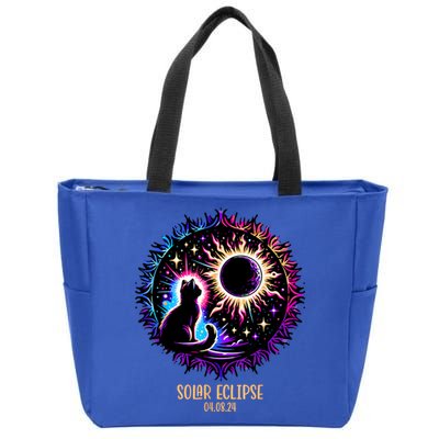 View Totality April 8 2024 Astronomy Cat Lover Solar Eclipse Zip Tote Bag