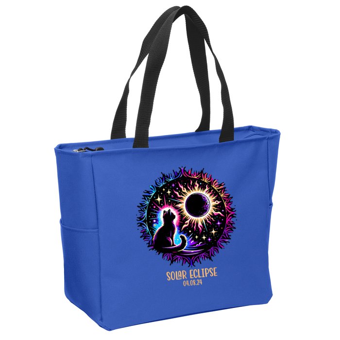 View Totality April 8 2024 Astronomy Cat Lover Solar Eclipse Zip Tote Bag