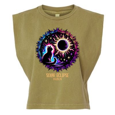 View Totality April 8 2024 Astronomy Cat Lover Solar Eclipse Garment-Dyed Women's Muscle Tee