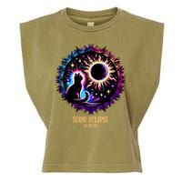 View Totality April 8 2024 Astronomy Cat Lover Solar Eclipse Garment-Dyed Women's Muscle Tee