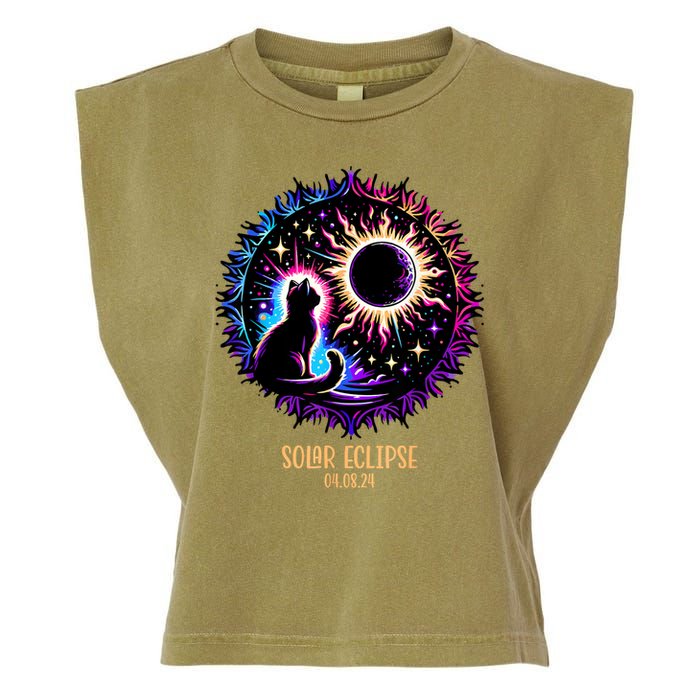 View Totality April 8 2024 Astronomy Cat Lover Solar Eclipse Garment-Dyed Women's Muscle Tee