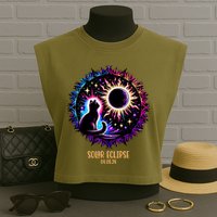 View Totality April 8 2024 Astronomy Cat Lover Solar Eclipse Garment-Dyed Women's Muscle Tee