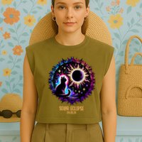 View Totality April 8 2024 Astronomy Cat Lover Solar Eclipse Garment-Dyed Women's Muscle Tee