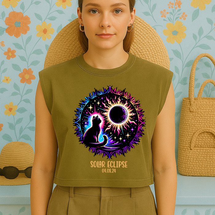 View Totality April 8 2024 Astronomy Cat Lover Solar Eclipse Garment-Dyed Women's Muscle Tee
