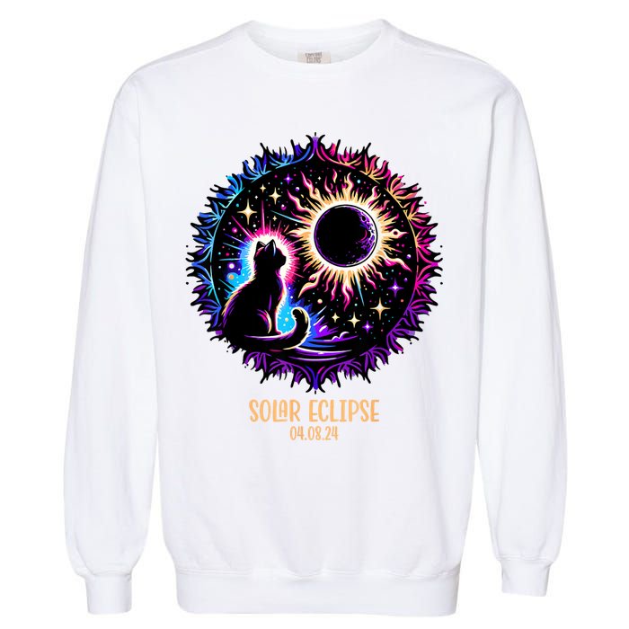View Totality April 8 2024 Astronomy Cat Lover Solar Eclipse Garment-Dyed Sweatshirt