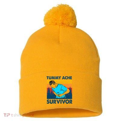 Vintage Tummy Ache Survivor Stomachache IBS Funny Pom Pom 12in Knit Beanie