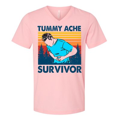 Vintage Tummy Ache Survivor Stomachache IBS Funny V-Neck T-Shirt