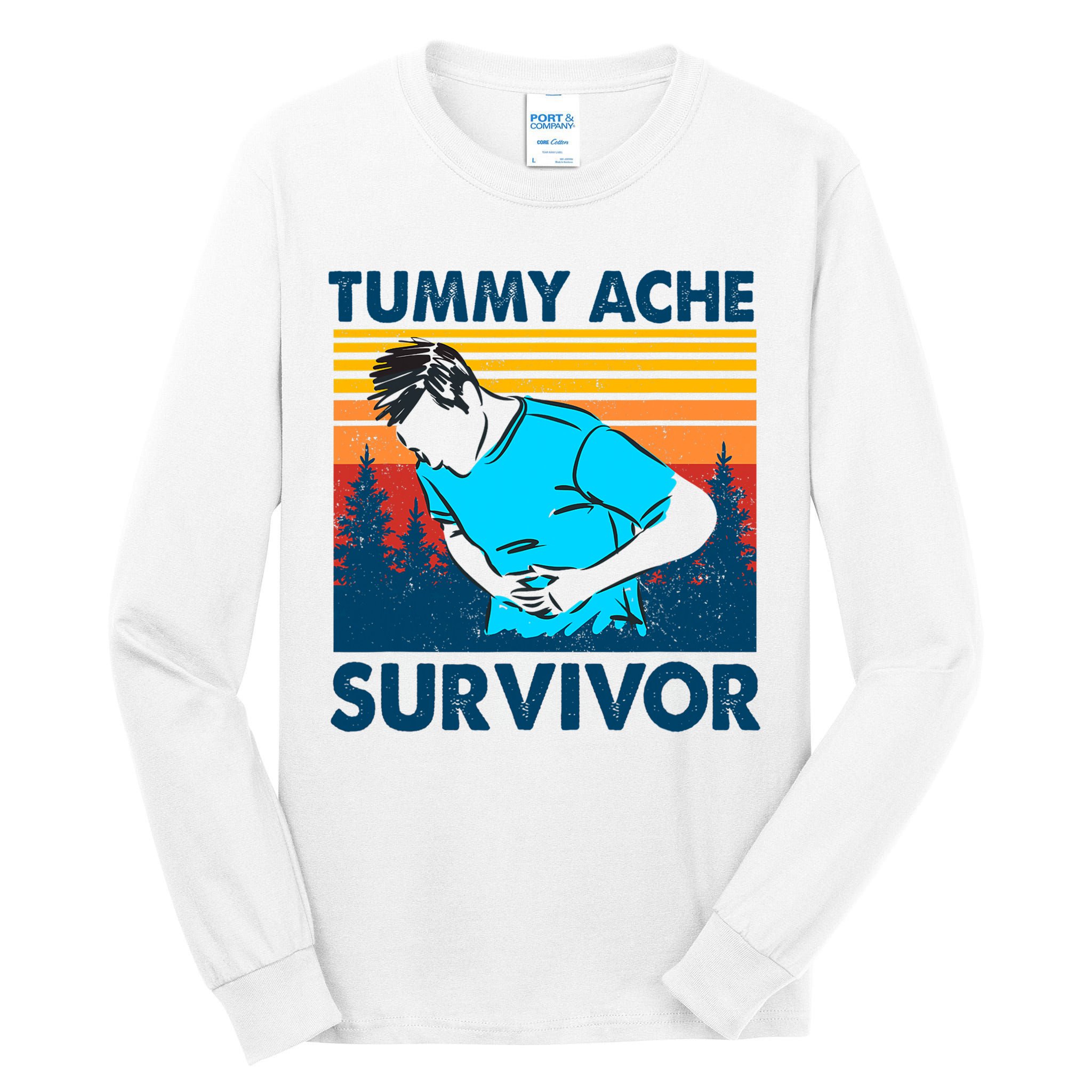 Vintage Tummy Ache Survivor Stomachache IBS Funny Tall Long Sleeve T-Shirt