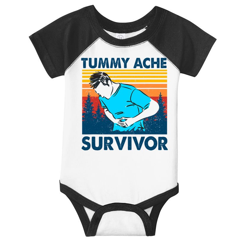 Vintage Tummy Ache Survivor Stomachache IBS Funny Infant Baby Jersey Bodysuit