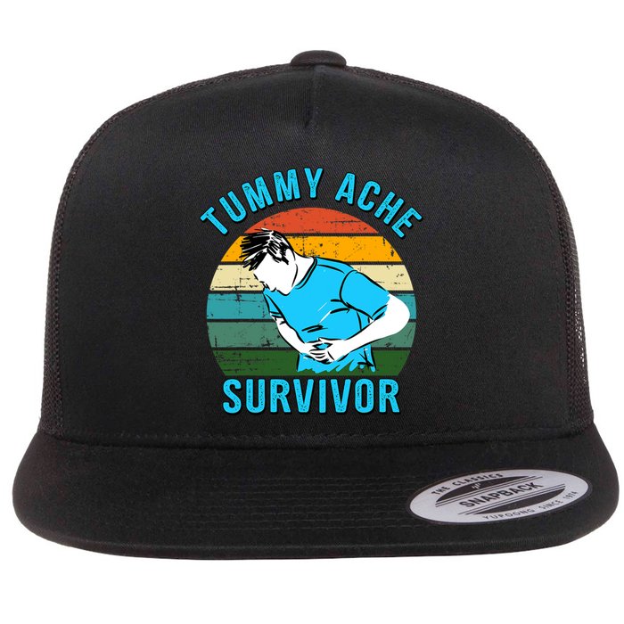 Vintage Tummy Ache Survivor Design Flat Bill Trucker Hat