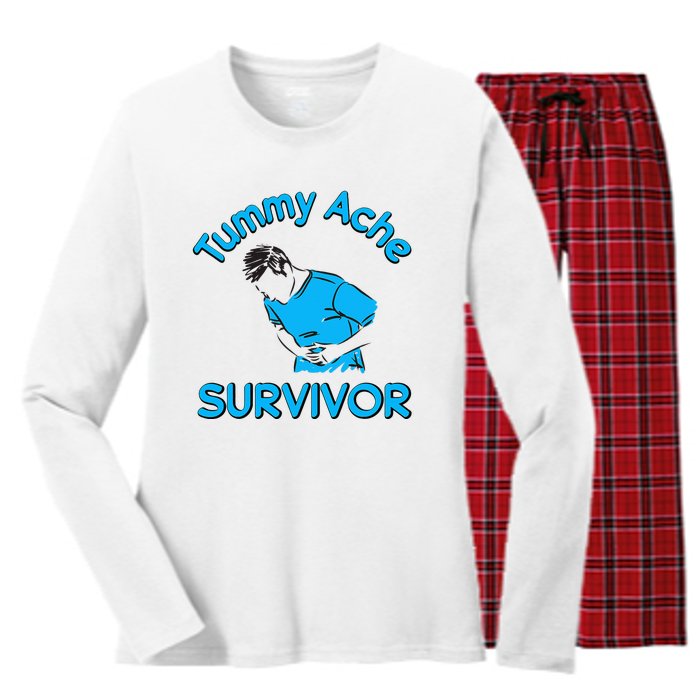 Vintage Tummy Ache Survivor Stomachache IBS Funny Men Women Women's Long Sleeve Flannel Pajama Set 