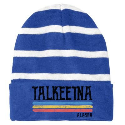 Vintage Talkeetna Alaska Ak Souvenir Gift Striped Beanie with Solid Band