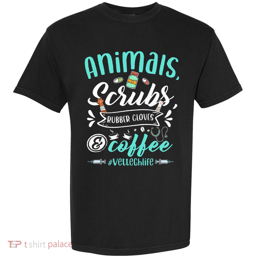 Veterinary Technician Animals Scrubs And Coffee Vet Tech Garment-Dyed Heavyweight T-Shirt