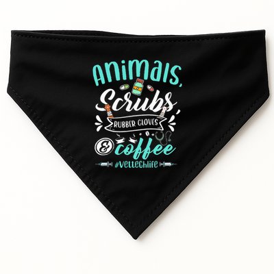 Veterinary Technician Animals Scrubs And Coffee Vet Tech USA-Made Doggie Bandana
