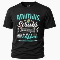 Veterinary Technician Animals Scrubs And Coffee Vet Tech Cooling Performance Crew T-Shirt