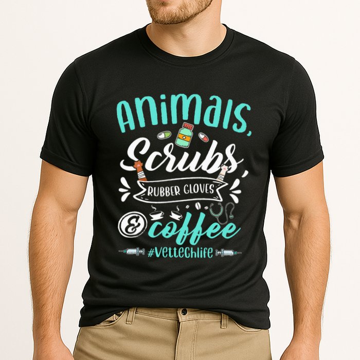 Veterinary Technician Animals Scrubs And Coffee Vet Tech Cooling Performance Crew T-Shirt
