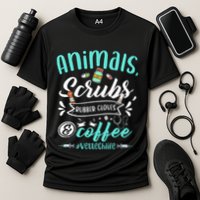 Veterinary Technician Animals Scrubs And Coffee Vet Tech Cooling Performance Crew T-Shirt