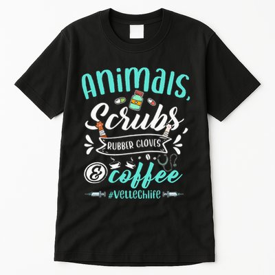 Veterinary Technician Animals Scrubs And Coffee Vet Tech Tall T-Shirt