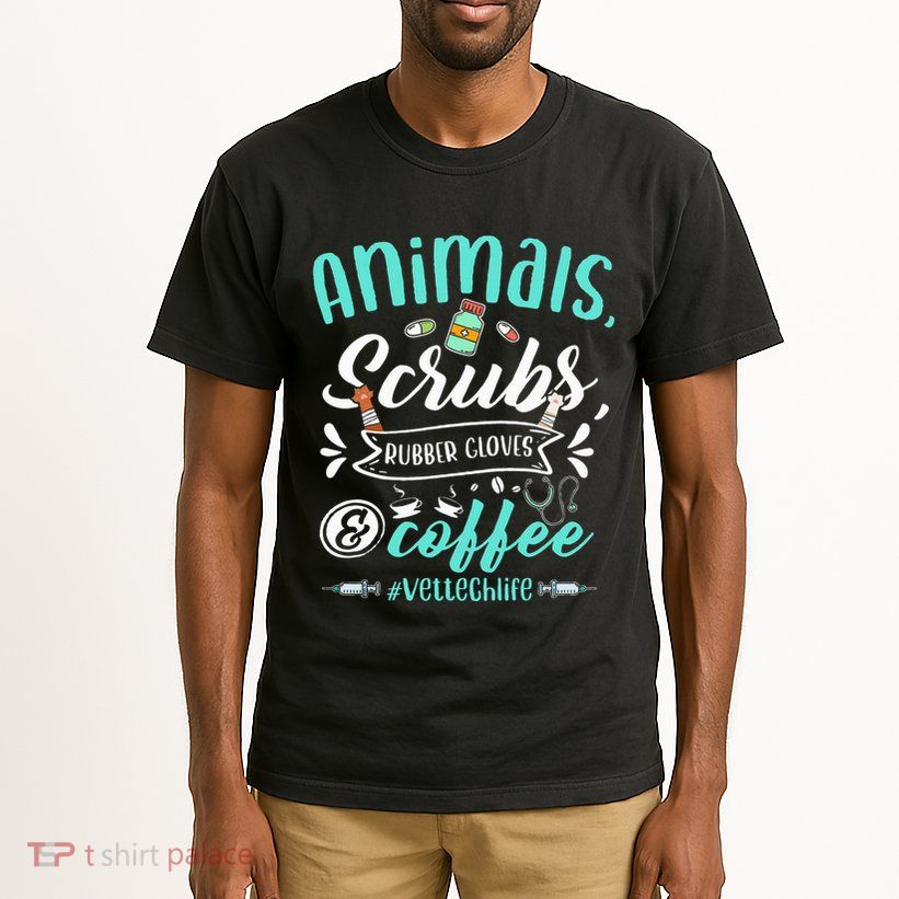 Veterinary Technician Animals Scrubs And Coffee Vet Tech Tall T-Shirt