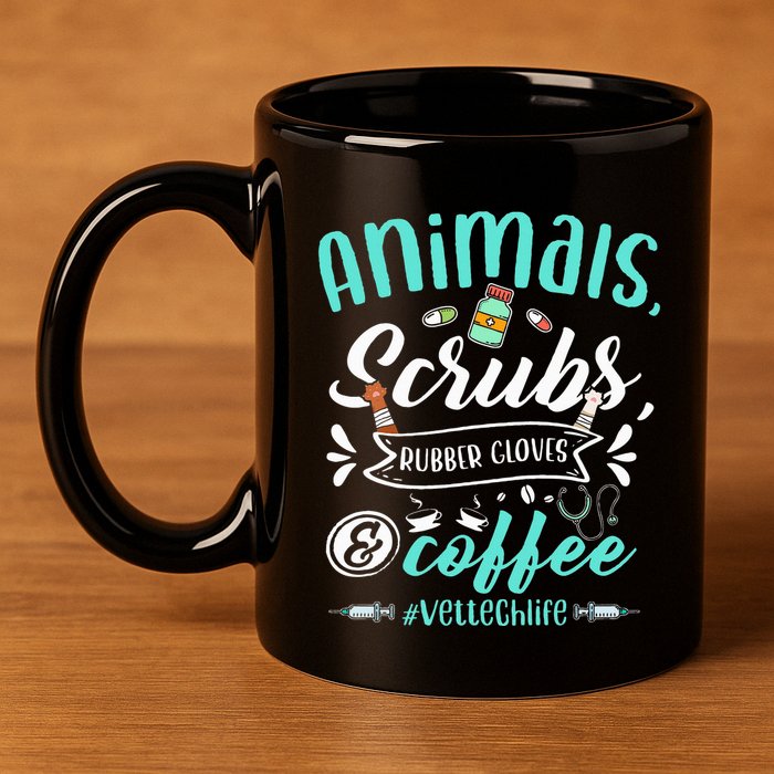 Veterinary Technician Animals Scrubs And Coffee Vet Tech 11oz C Handle Ceramic Mug