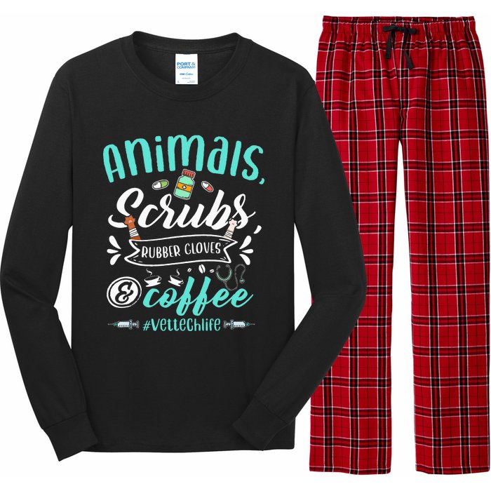 Veterinary Technician Animals Scrubs And Coffee Vet Tech Long Sleeve Pajama Set