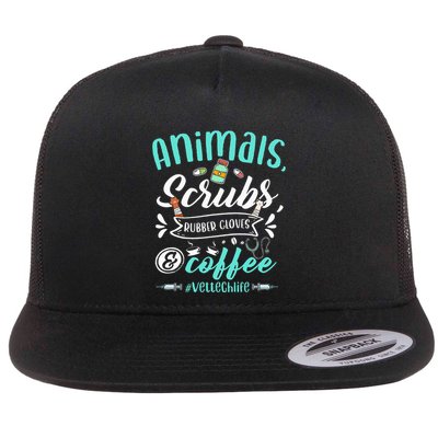 Veterinary Technician Animals Scrubs And Coffee Vet Tech Flatbill Hat