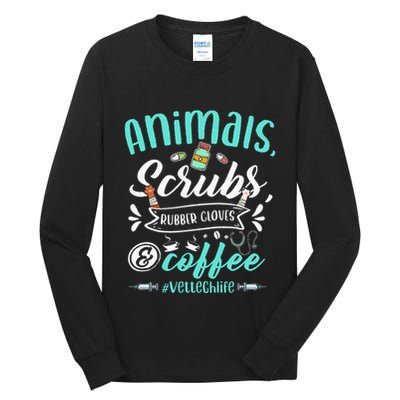 Veterinary Technician Animals Scrubs And Coffee Vet Tech Tall Long Sleeve T-Shirt