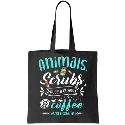 Veterinary Technician Animals Scrubs And Coffee Vet Tech Tote Bag